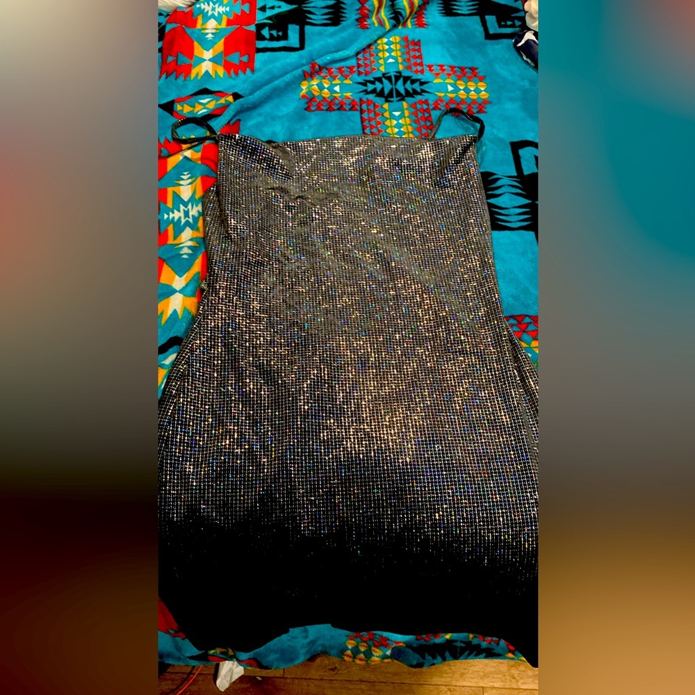 Black holographic mini dress